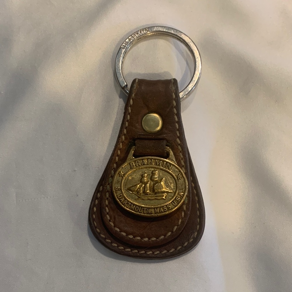 Brahmin Brown Leather Key Holder with Gold Emblem